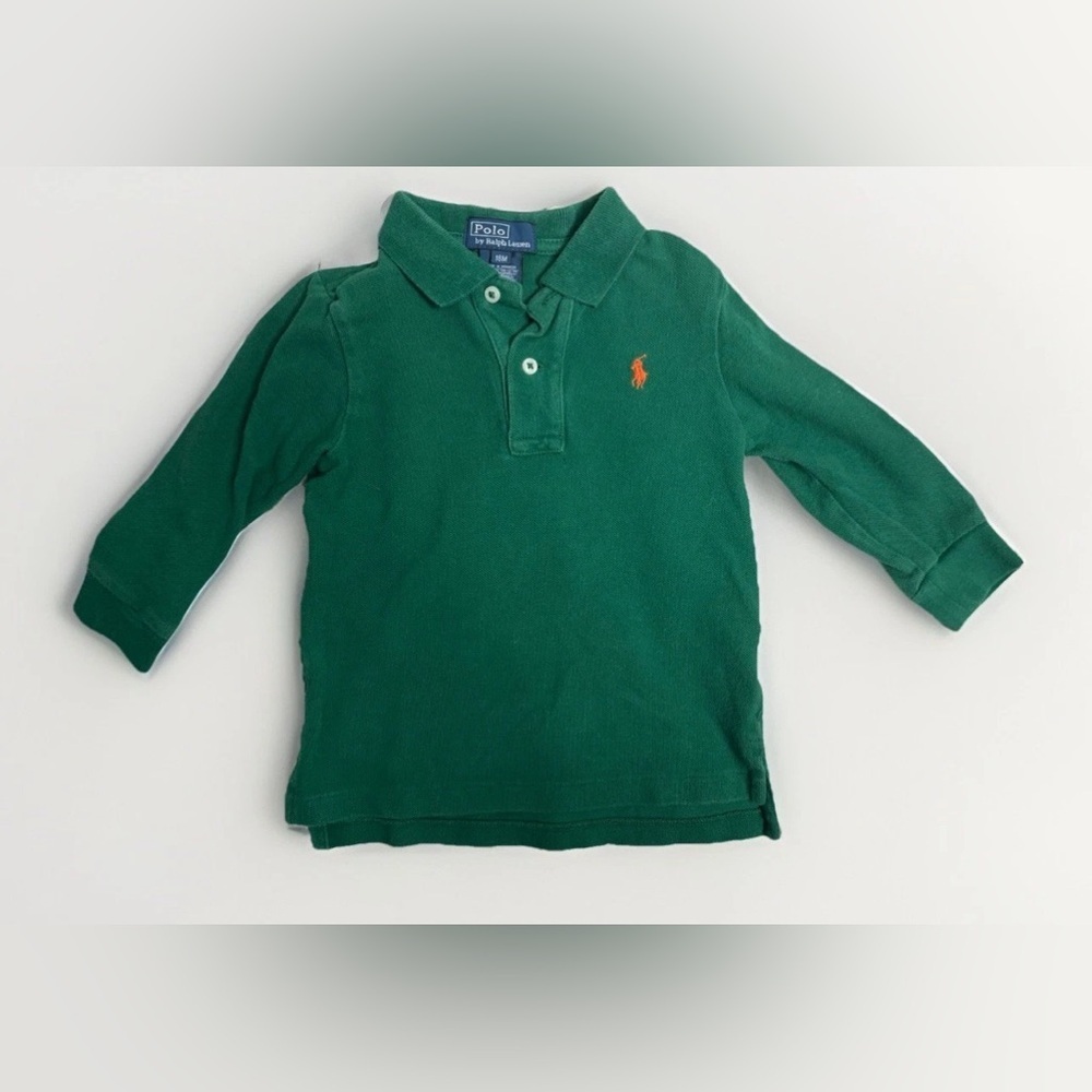 Polo Ralph Lauren Baby Boys Long Sleeve Green Polo Shirt 18M Orange Pony - Picture 1 of 4